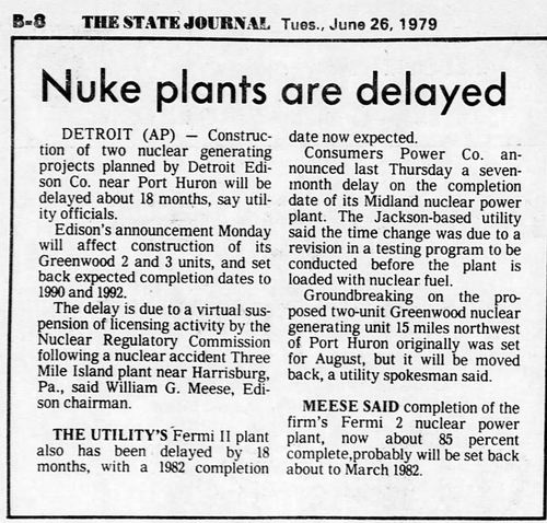 Greenwood Nuclear Power Plant (Cancelled) - June 1979 Plants Delayed